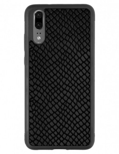 Etui premium skórzane, case na smartfon Huawei P20. Skóra iguana czarna.