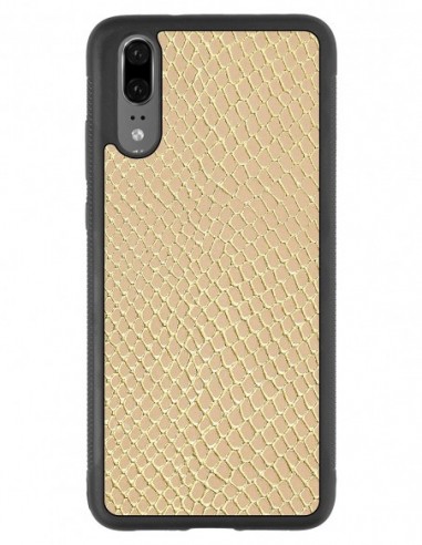Etui premium skórzane, case na smartfon Huawei P20. Skóra iguana gold.