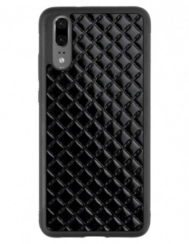 Etui premium skórzane, case na smartfon Huawei P20. Skóra pik czarna błysk.