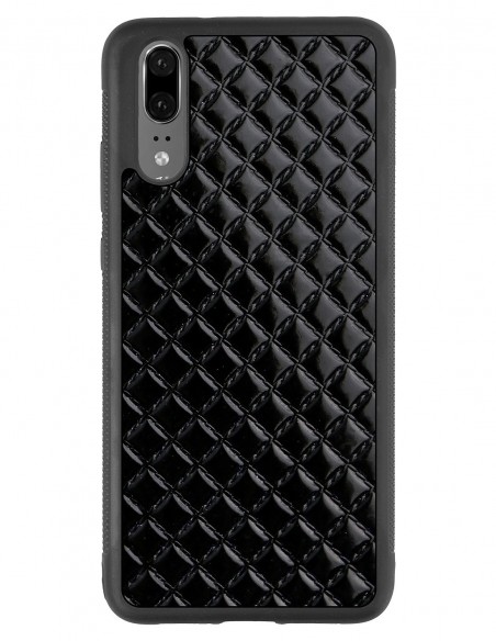 Etui premium skórzane, case na smartfon Huawei P20. Skóra pik czarna błysk.