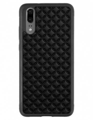 Etui premium skórzane, case na smartfon Huawei P20. Skóra pik czarna mat.