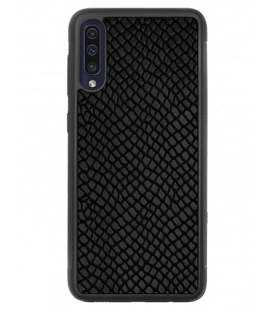 Etui premium skórzane, case na smartfon SAMSUNG GALAXY A50. Skóra iguana czarna.