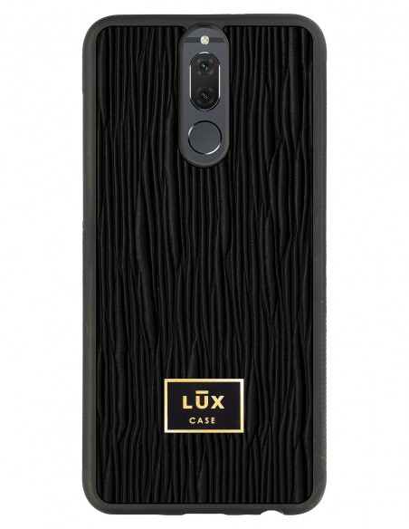 Etui premium skórzane, case na smartfon Huawei Mate 10 Lite. Skóra lizard czarna ze złotą blaszką.