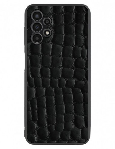 Etui premium skórzane, case na smartfon Samsung Galaxy A12. Skóra crocodile czarna.