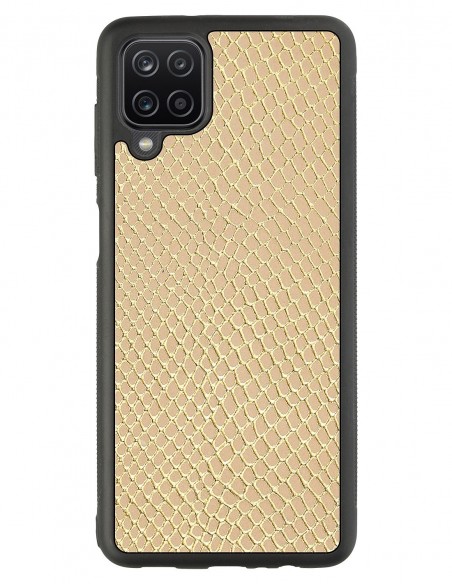 Etui premium skórzane, case na smartfon Samsung Galaxy A12. Skóra iguana gold.