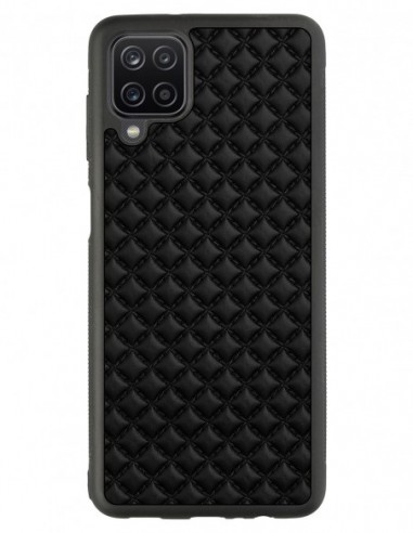 Etui premium skórzane, case na smartfon Samsung Galaxy A12. Skóra pik czarna mat.