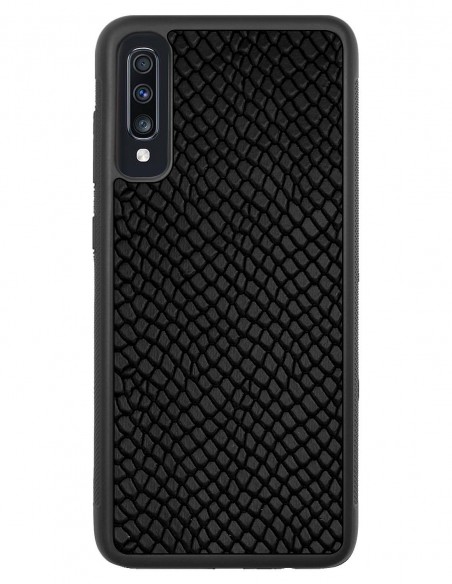 Etui premium skórzane, case na smartfon SAMSUNG GALAXY A70. Skóra iguana czarna.