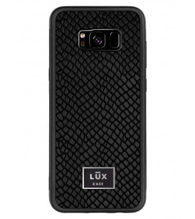 Etui premium skórzane, case na smartfon SAMSUNG GALAXY S8 PLUS. Skóra iguana czarna ze srebrną blaszką.