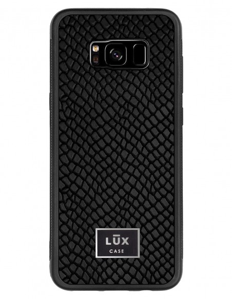 Etui premium skórzane, case na smartfon SAMSUNG GALAXY S8 PLUS. Skóra iguana czarna ze srebrną blaszką.