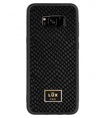 Etui premium skórzane, case na smartfon SAMSUNG GALAXY S8 PLUS. Skóra iguana czarna ze złotą blaszką.
