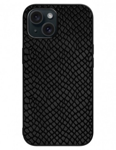 Etui premium skórzane, case na smartfon Apple iPhone 15. Skóra iguana czarna.