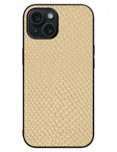 Etui premium skórzane, case na smartfon Apple iPhone 15. Skóra iguana gold.