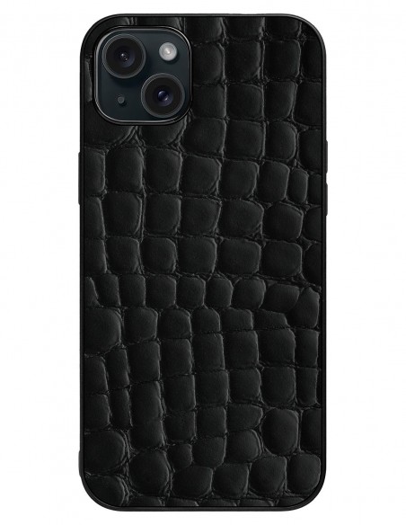 Etui premium skórzane, case na smartfon Apple iPhone 15 Plus. Skóra crocodile czarna.