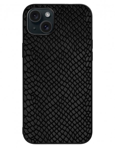 Etui premium skórzane, case na smartfon Apple iPhone 15 Plus. Skóra iguana czarna.