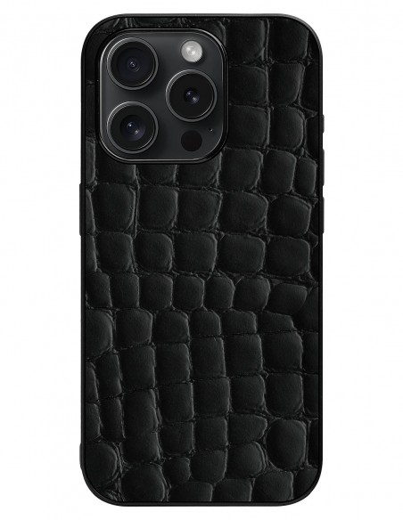 Etui premium skórzane, case na smartfon Apple iPhone 15 Pro. Skóra crocodile czarna.