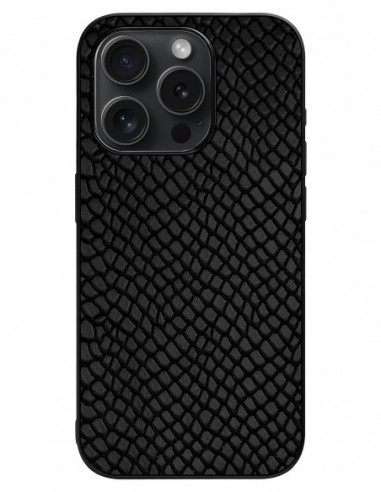 Etui premium skórzane, case na smartfon Apple iPhone 15 Pro. Skóra iguana czarna.
