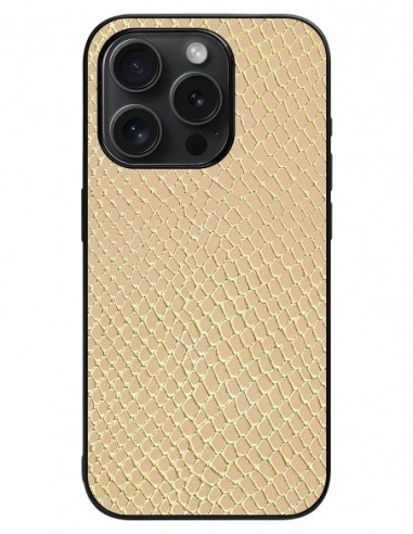 Etui premium skórzane, case na smartfon Apple iPhone 15 Pro. Skóra iguana gold.