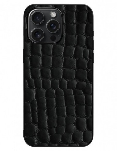 Etui premium skórzane, case na smartfon Apple iPhone 15 Pro Max. Skóra crocodile czarna.