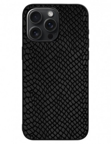 Etui premium skórzane, case na smartfon Apple iPhone 15 Pro Max. Skóra iguana czarna.
