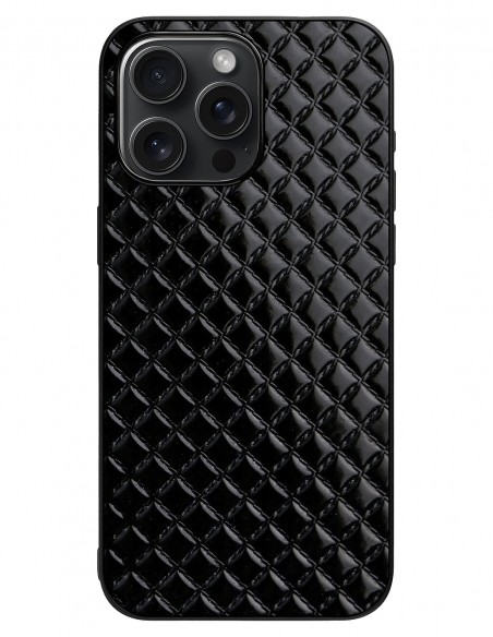 Etui premium skórzane, case na smartfon Apple iPhone 15 Pro Max. Skóra pik czarna błysk.
