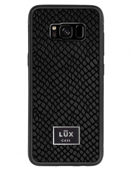 Etui premium skórzane, case na smartfon SAMSUNG GALAXY S8. Skóra iguana czarna ze srebrną blaszką.