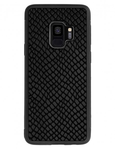 Etui premium skórzane, case na smartfon SAMSUNG GALAXY S9. Skóra iguana czarna.