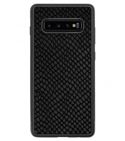 Etui premium skórzane, case na smartfon SAMSUNG GALAXY S10 PLUS. Skóra iguana czarna.
