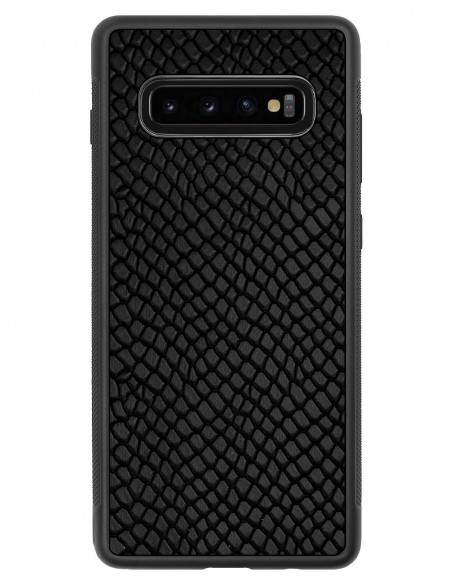 Etui premium skórzane, case na smartfon SAMSUNG GALAXY S10 PLUS. Skóra iguana czarna.