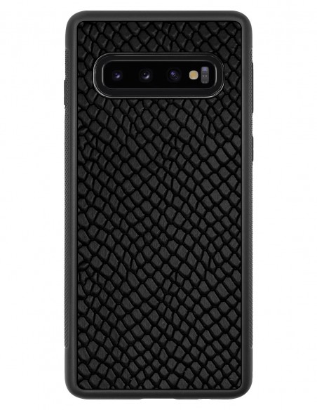 Etui premium skórzane, case na smartfon SAMSUNG GALAXY S10. Skóra iguana czarna.