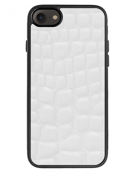 Etui premium skórzane, case na smartfon APPLE iPhone 7. Skóra crocodile biała.