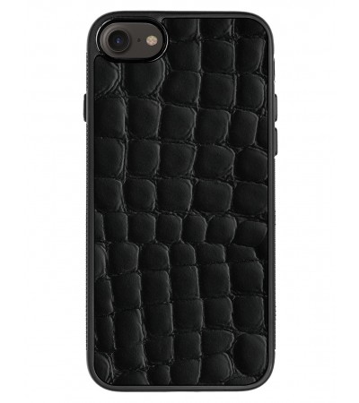 Etui premium skórzane, case na smartfon APPLE iPhone SE (2020). Skóra crocodile czarna.