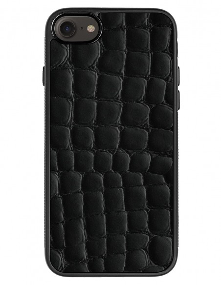 Etui premium skórzane, case na smartfon APPLE iPhone SE (2020). Skóra crocodile czarna.