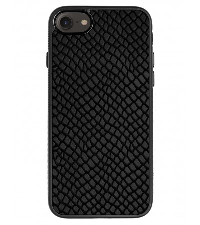 Etui premium skórzane, case na smartfon APPLE iPhone SE (2020). Skóra iguana czarna.