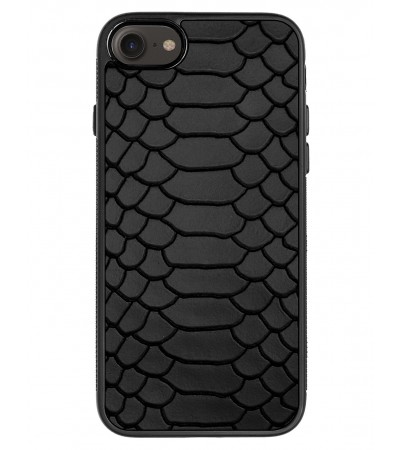 Etui premium skórzane, case na smartfon APPLE iPhone 7. Skóra python czarna mat.