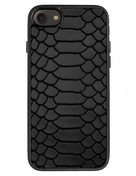 Etui premium skórzane, case na smartfon APPLE iPhone 7. Skóra python czarna mat.
