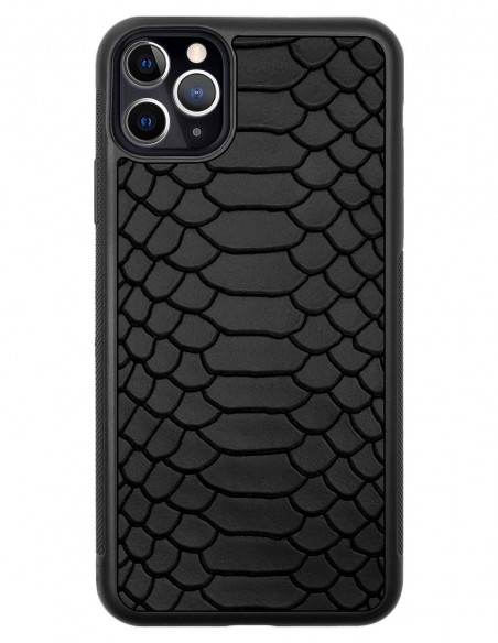Etui premium skórzane, case na smartfon APPLE iPhone 11 PRO MAX. Skóra python czarna mat.