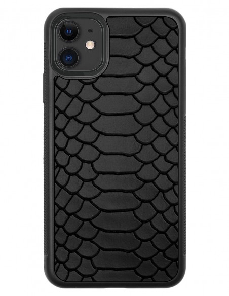 Etui premium skórzane, case na smartfon APPLE iPhone 11. Skóra python czarna mat.