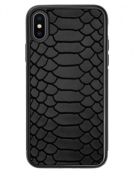 Etui premium skórzane, case na smartfon APPLE iPhone XS. Skóra python czarna mat.