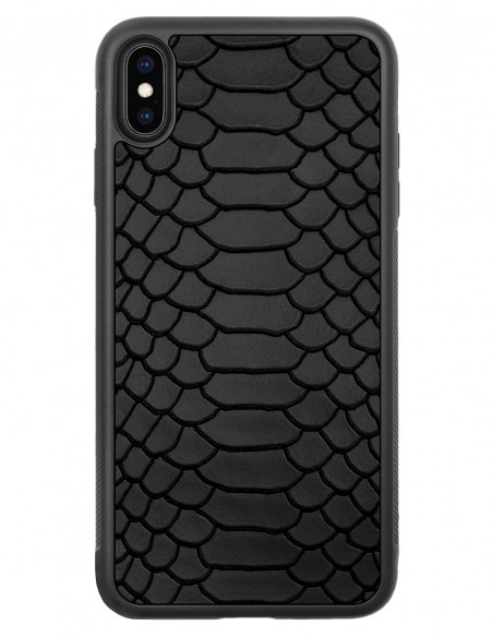 Etui premium skórzane, case na smartfon APPLE iPhone XS MAX. Skóra python czarna mat.