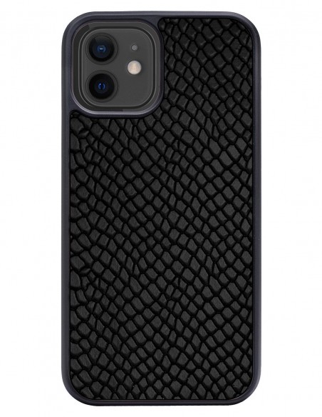 Etui premium skórzane, case na smartfon APPLE iPhone 12. Skóra iguana czarna.