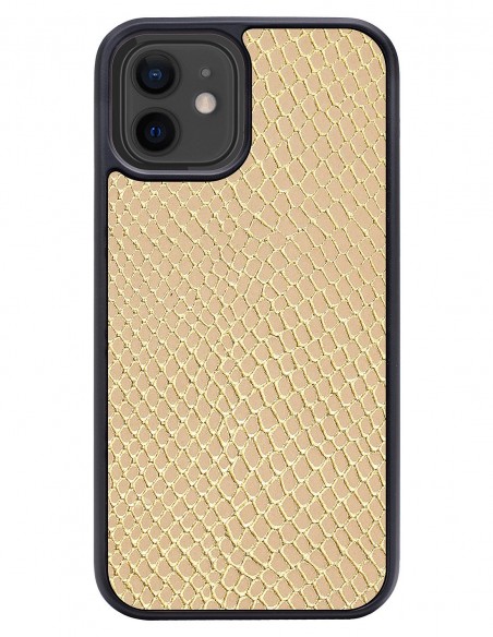 Etui premium skórzane, case na smartfon APPLE iPhone 12. Skóra iguana gold.