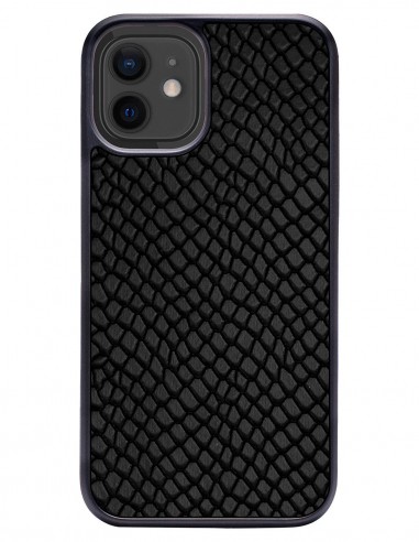 Etui premium skórzane, case na smartfon APPLE iPhone 12 MINI. Skóra iguana czarna.