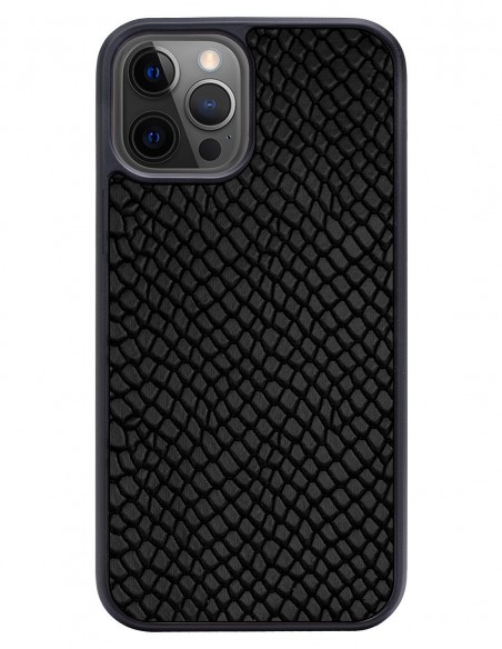 Etui premium skórzane, case na smartfon APPLE iPhone 12 PRO. Skóra iguana czarna.