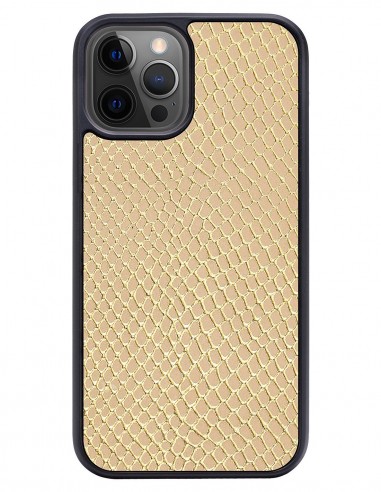 Etui premium skórzane, case na smartfon APPLE iPhone 12 PRO. Skóra iguana gold.