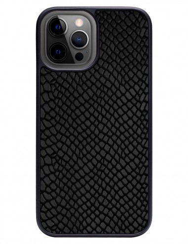 Etui premium skórzane, case na smartfon APPLE iPhone 12 PRO MAX. Skóra iguana czarna.
