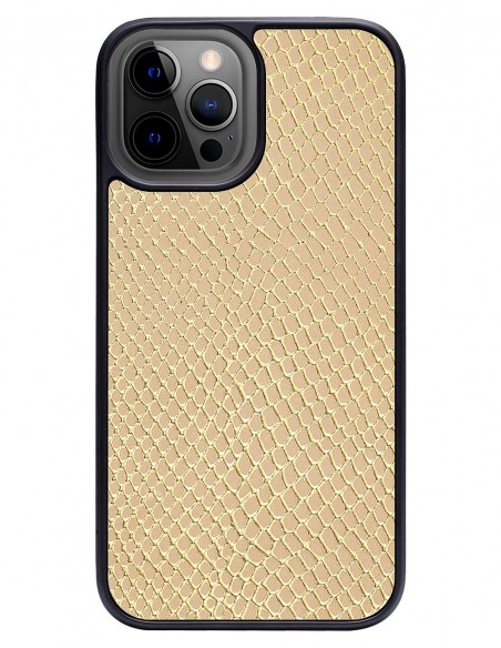 Etui premium skórzane, case na smartfon APPLE iPhone 12 PRO MAX. Skóra iguana gold.