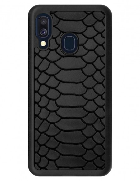 Etui premium skórzane, case na smartfon SAMSUNG GALAXY A40. Skóra python czarna mat.