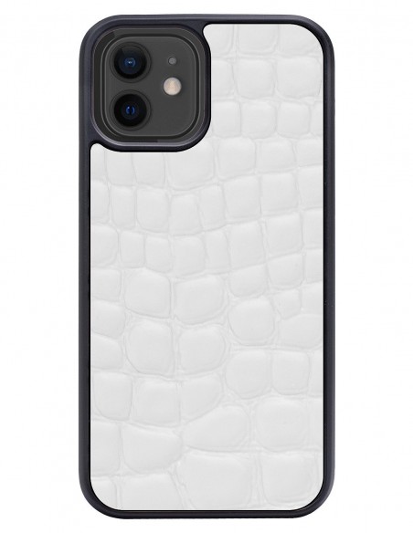 Etui premium skórzane, case na smartfon APPLE iPhone 12. Skóra crocodile biała.