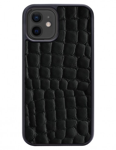 Etui premium skórzane, case na smartfon APPLE iPhone 12. Skóra crocodile czarna.