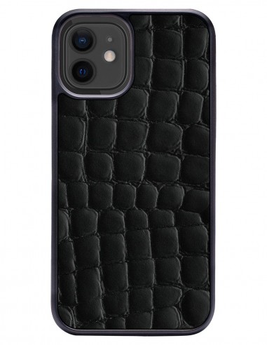 Etui premium skórzane, case na smartfon APPLE iPhone 12 MINI. Skóra crocodile czarna.